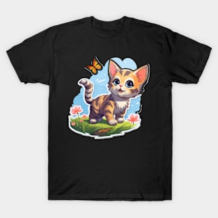 Kitten with Blue Eyes and Butterfly Perfect Summer T-Shirt